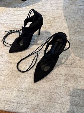 Forever 21 Black Pointed-Toe Lace-Up Stiletto Heels